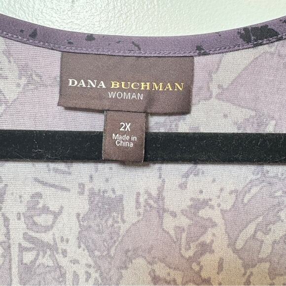 Dana Buchman Black and Purple Graphic 3/4 Sleeve Blouse Women’s 2X Casual - Picture 2 of 6